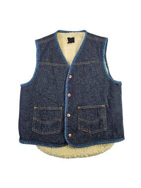 Vintage Sears Roebucks Sherpa-Lined Denim Vest Snap Button Men's Size M Blue